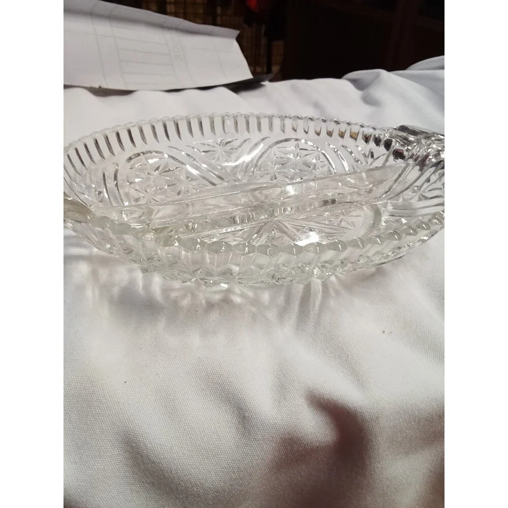 Vintage Glass Relish Dish with Starburst Design
